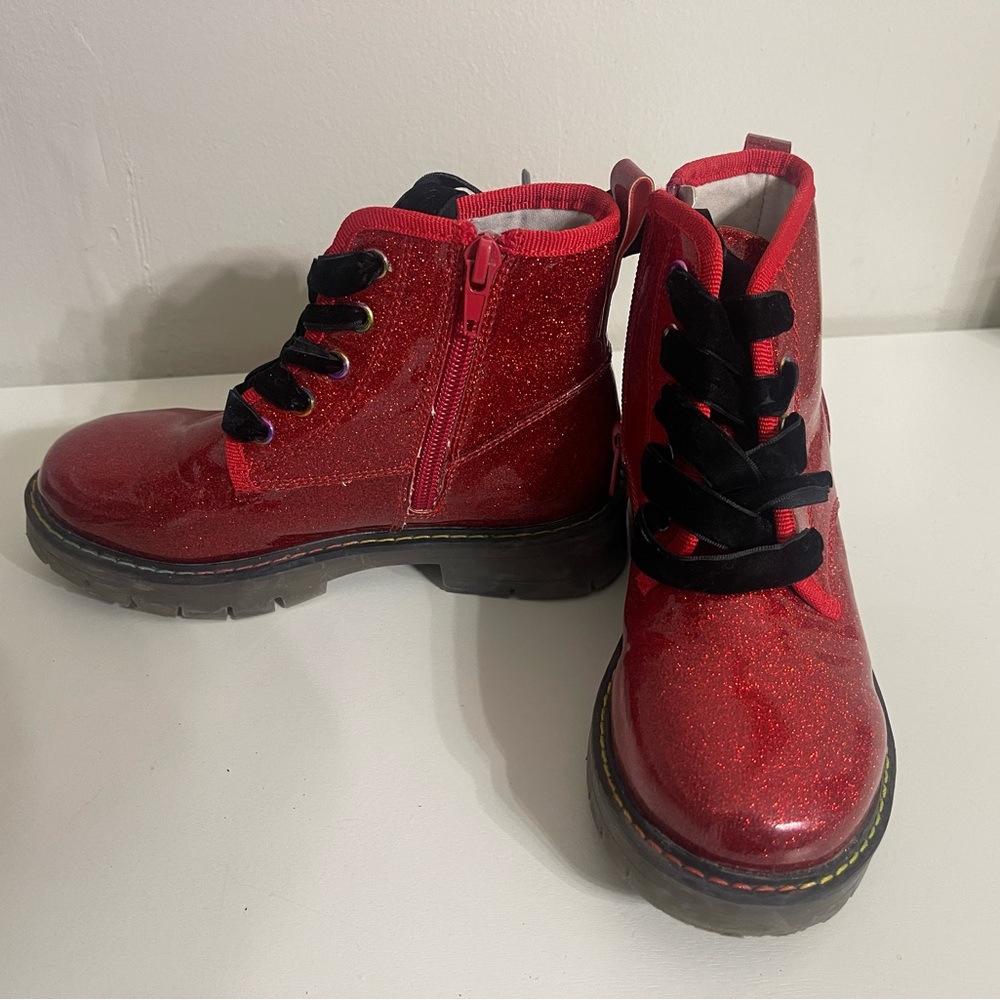 Red Glitter Kids Boots